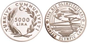 Turkey, Silver 5000 Lira, 22.92g, 1984, Winter Olympics, Sarajevo, (KM 971).