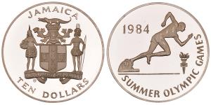 Jamaica, Silver 10 Dollars, 23.02g, 1984, Summer Olympic Games, (KM 125).