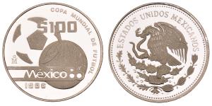 Mexico, Silver 100 Pesos, 33.65g, 1986, World Cup, (KM 524).