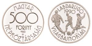 Hungary, Silver 500 Forint, 28.09g, 1988, World Football Championship 1990, (KM 667).