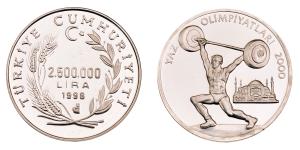 Turkey, Silver 2500000 Lira, 31.53g, 1998, Olympic, (KM 1083).