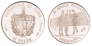 Cuba, Silver 10 Pesos, 1 Oz, 30.99g, 1990, XI Juegos Panamericanos, (KM 292).