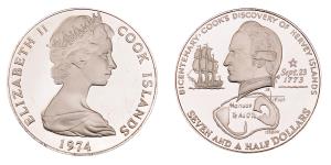 Cook Islands, Elizabeth II, Silver 7 ½ Dollars, 34.29g, 1974, 200th Anniversary of the dis