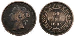 Victoria, Silver 50 Cents, 11.37g, 1882, Newfoundland, (KM 6).
