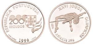 Portugal, Silver 200 Escudos, 26.31g, 1996, Summer Olympics, (KM 687a).