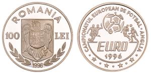 Romania, Silver 100 Lei, 27.1g, 1996, Uefa European Football Championship, (KM 119).