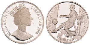 Gibraltar, Elizabeth II, Silver 1 Crown, 28.08g, 1998, World Cup, (KM 688a).