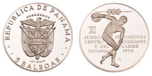 Panama, Silver 5 Balboas, 35.93g, 1970, 11th Central American and Caribbean Games, (KM 28)