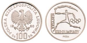 Poland, Silver 100 Proba Zlotych, 16.46g, 1980, XXII-Olimpiady, Pr 395.
