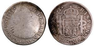 Peru, Carlos IV, Silver 2 Reales, 6.5g, 1801, (KM 95).