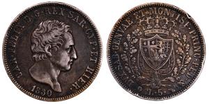 Italy, Carlo Felice, Silver 5 Lire, 24.48g, 1830, (KM 116).