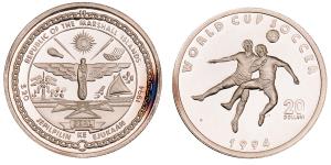 Marshall Islands, Silver 20 Dollars, 10.43g, 1994, World Soccer, Jepilpilin Ke Ejukaan, (K