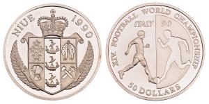 Niue Islands, Silver 50 Dollars, 28.49g, 1990, XIV World Championship 1990 in Italy, (KM 7