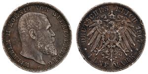 Germany, Wurttemberg, Wilhelm II, Silver 5 Mark, 27.58g, 1907, (KM 632).