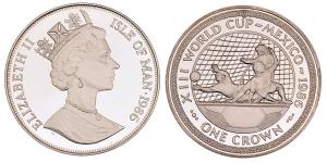 Isle of Man, Elizabeth II, Silver 1 Crown, 28.39g, 1986, XIII World Cup, Mexico.