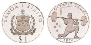 Samoa, Silver 1 Tala, 31.4g, 1976, Olympic Games-Weightlifter.