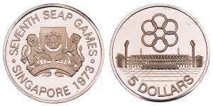 Singapore, Silver 5 Dollars, 24.29g, 1973, 7th Southeast Asia Peninsular Games, (KM 10).