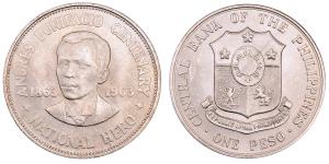 Philippines, Andres Bonifacio, Silver Peso, 26.51g, 1963, 100th Anniversary Birth of Andre