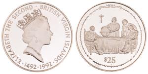 British Virgin Island, Elizabeth II, 25 Dollars, 21.24g, 1992.