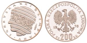 Poland, Silver 200 Zlotych, 14.39g, 1976, XXI Olympiady.