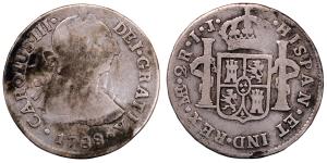 Peru, Carlos III, Silver 2 Reales, 6.22g, 1788, (KM 76).