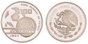 Mexico, Silver 100 Pesos, 33.68g, 1986, World Cup, (KM 524).