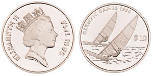 Fiji, Elizabeth II, Silver 10 Dollars, 31.38g, 1995, 1996 Summer Olympics, Atlanta, (KM 79