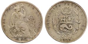 Peru, Silver ½ Sol, 12g, 1923, (KM 216).
