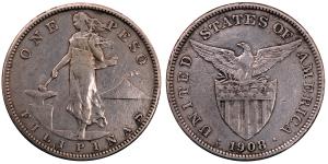 Philippines, Silver Peso, 19.35g, 1908, U.S.Administration, (KM 172).