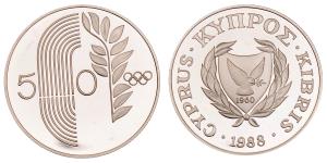 Cyprus, Silver 50 Cent, 14.24g, 1988, Seoul Olympic Games-1988, (KM 60a).