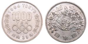 Japan, Silver 1000 Yen, 19.69g, 1964, Summer Olympics, Tokyo, (Y# 80).