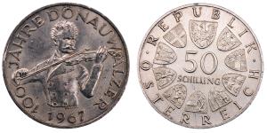 Austria, Silver 50 Schilling, 20.02g, 1967, 100th Anniversary of the Blue Danube Waltz, (K