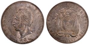 Ecuador-Sucres, Silver 5 Sucres, 24.98g, 1944, (KM 79).