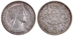 Latvia, Silver 5 Lati, 24.83g, 1931, (KM 9).