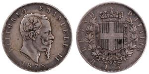 Italy, Vittorio Emanuele II, Silver 5 Lire, 24.77g, 1878, (KM 8).