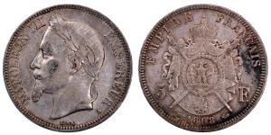 France, Napoleon III, Silver 5 Francs, 24.86g, 1868, (KM 799).