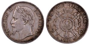 France, Napoleon III, Silver 5 Francs, 24.76g, 1868, (KM 799).