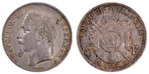 France, Napoleon III, Silver 5 Francs, 24.82g, 1868, (KM 799).