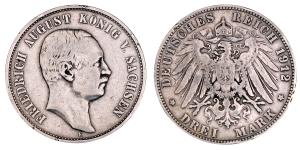 Germany, Friedrich August III, Silver 3 Mark, 16.45g, 1912, (KM 1267).