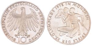 Germany, Silver 10 Deutsche Mark, 15.49g, 1972, Olympic Games 1972 in Munich, (KM 132).