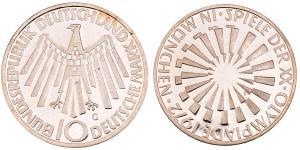 Germany, Silver 10 Deutsche Mark, 15.37g, 1972, Olympic Games 1972 in Munich, (KM 134).
