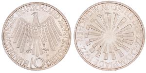 Germany, Silver 10 Deutsche Mark, 15.44g, 1972, Olympic Games 1972 in Munich, (KM 134).