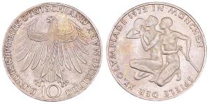 Germany, Silver 10 Deutsche Mark, 15.45g, 1972,Olympic Games 1972 In Munich, (KM 132).