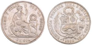 Peru, Silver Sol, 24.61g, 1868, (KM 196).