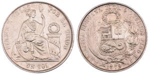 Peru, Silver Sol, 24.77g, 1872, (KM 196).