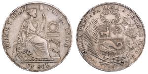 Peru, Silver Sol, 24.69g, 1882, (KM 196).