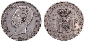 Spain, Amadeo I, Silver 5 Pesetas, 24.71g, 1871, (KM 666).