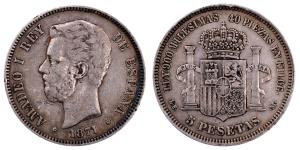 Spain, Amadeo I, Silver 5 Pesetas, 24.82g, 1871, (KM 666).