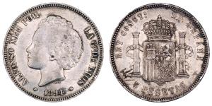 Spain, Alfonso XIII, Silver 5 Pesetas, 24.88g, 1894, (KM 700).