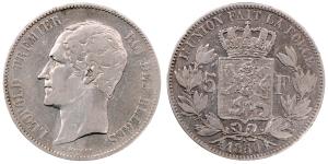 Belgium, Leopold I, Silver 5 Francs, 24.7g, 1850, (KM 17).